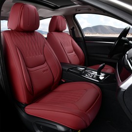 BWTJF Full Set Car Seat Covers (Front & Rear) | Leatherette Protectors | Universal Fit for Sedans, SUVs, Trucks (Wine Red)