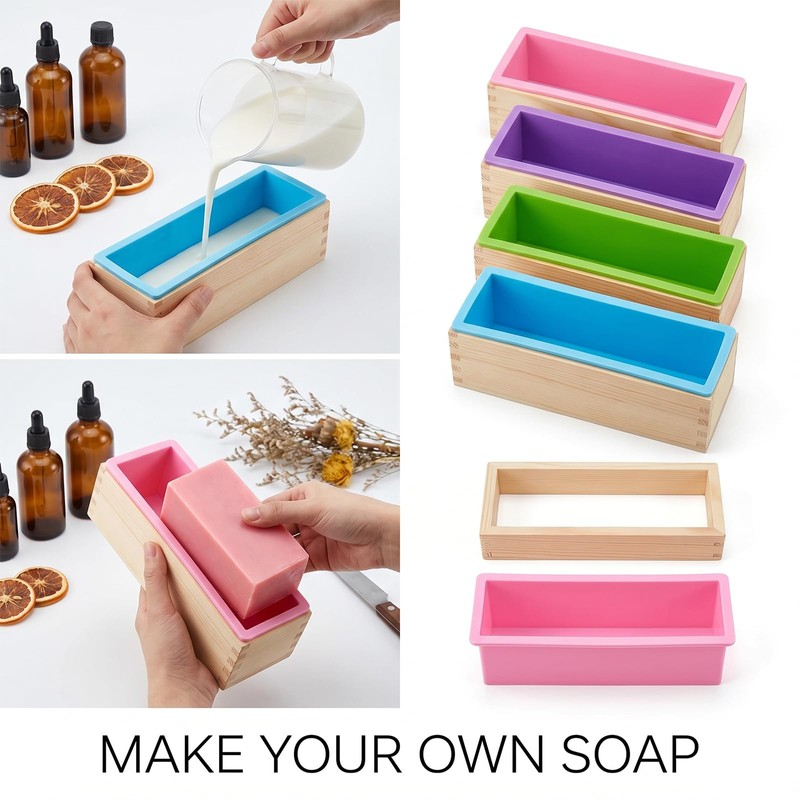 4 Pcs Flexible Rectangular Soap Loaf Mold Silicone Molds with