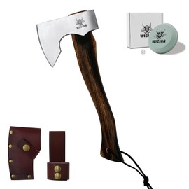 WICING 13.5 Inch Hatchet, Camping Axe 1055 Carbon Steel and Beech Handle, Survival Hatchet with Leather Sheath for Wood Splitting and Kindling