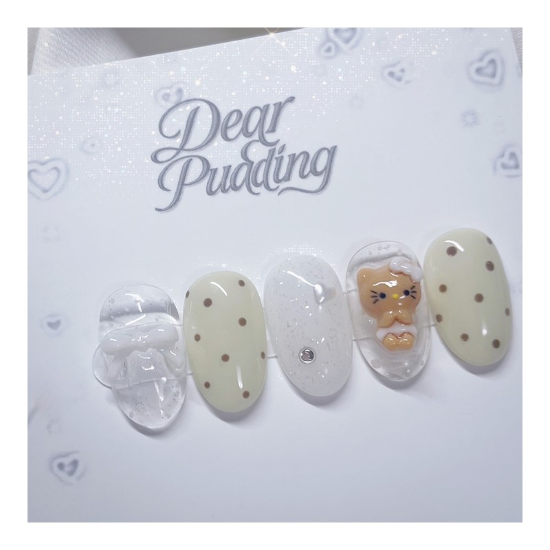 [Handmade nail tip] Tanning polka dot nail tip - Long
