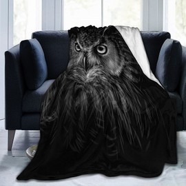 Black Owl Fleece Throw Blanket Soft Lightweight Warm Cozy Plush Blanket for Couch Bed Sofa 60"X50"