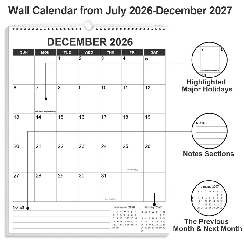2026-2027 Wall Calendar - Runs from July 2026 until December