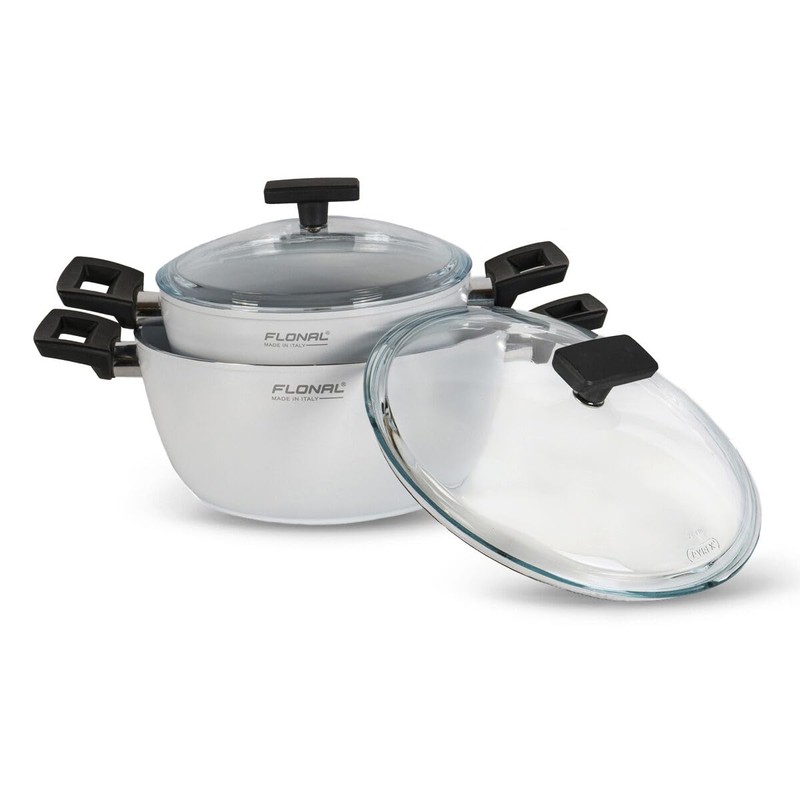 Flonal ONICE White Ceramic Non-Stick Deep Stew Pot with Glass