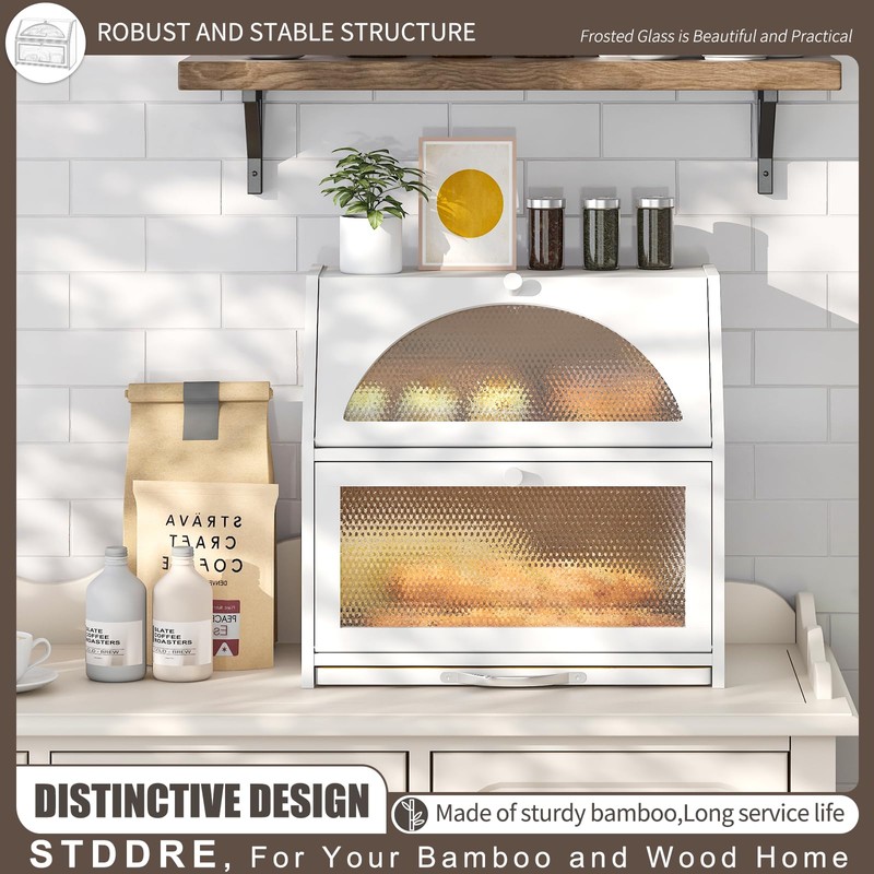 STDDRE Bamboo Bread Box with Cutting Board, Double Layer Extra