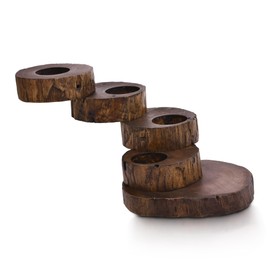 AeraVida Rotatable Multilayer Rain Tree Wooden Quadruple Candle Holder | Hand Carved Wooden Candle Holders | Candle Holder | Decorative Wood Candle Holder Set