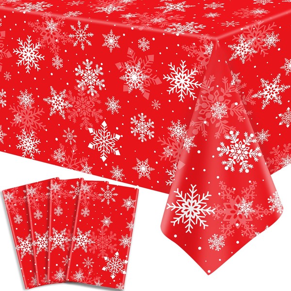 4 x Christmas Red Snowflake Tablecloth, Snowflake Xmas Party Tablecloth,