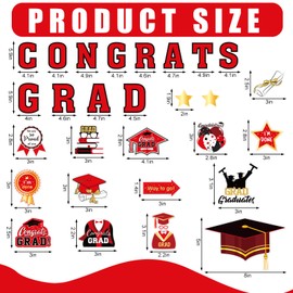 JarThenaAMCS 28Pcs Graduation Car Magnets 6 Inch 2025 Congrats Grad Cap Refrigerator Stickers Automotive Cruise Garage Door Magnetic Decals for Mailbox Metal Cabinet Decor (Red, Gold)
