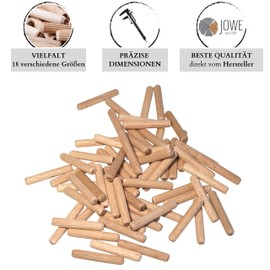 JOWE Wooden Dowels Made of Beech 8 x 40 mm, Pack of 200 | Dowels 8 mm | 8 Corrugated Dowels Made and Packed in Austria