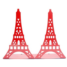 1 Pair Cute Eiffel Tower Bookend Design Bookends for Shelves Desk Holder Book Organizer Metal Decorative Book End (Red)