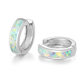 CiNily Huggie Earrings Opal Hinged Hoop Earrings 14K White Gold Plated Small Hoop Earrings for Women Cute Earrings