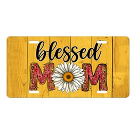 Blessed Mom Daisy Aluminum Front License Plate