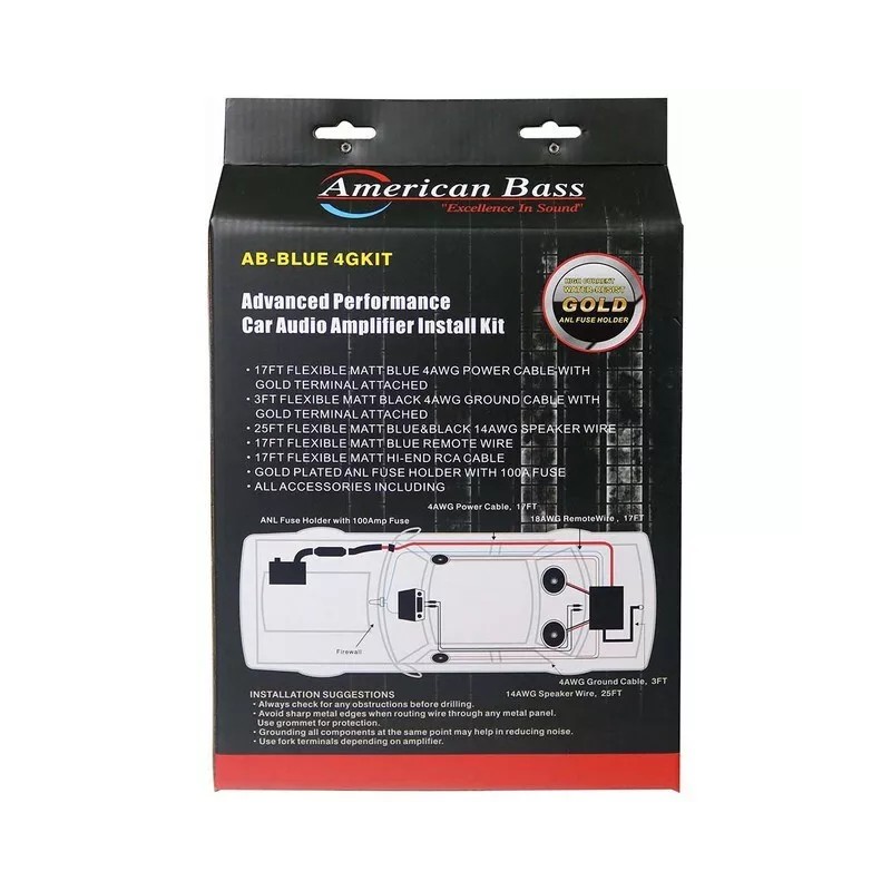 American Bass AB-BLUE 4GKIT | 4 Gauge 2000W Complete Amplifier