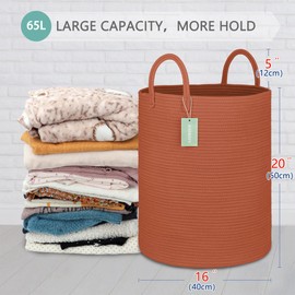 BOSROTY Large Laundry Hamper Basket for Girls Boys Kids 65L, Tall Nursery Hamper with Handles, Woven Blanket Basket for Storage Toys Clothes Towels, 16”x 20”, Autumn Glaze