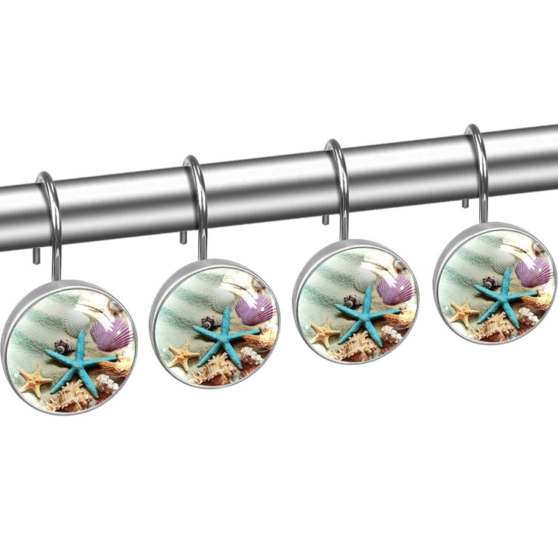 C.IOPMNU 12pcs Seashell Shower Curtain Hooks, Ocean Theme Decorative Shower