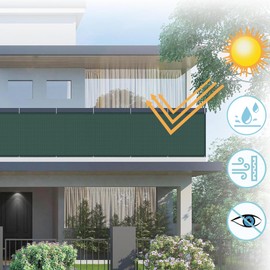 AXT SHADE Balcony Privacy Screen, Weatherproof, 80 x 200 cm, Balcony Cladding, Balcony Cover, Opaque Wind Protection and UV Protection with Cable Ties for Balcony Railing, Green