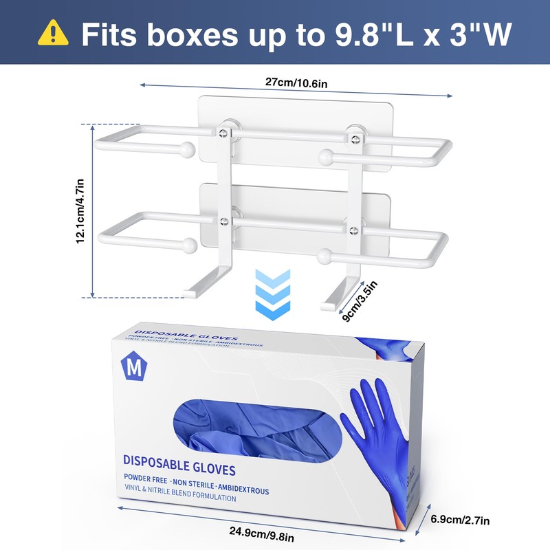 Glove Box Holder, Adhesive Wall-Mounted Metal Dispenser, Tool-Free Organizer for