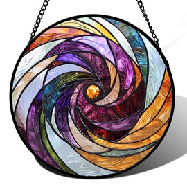 DASTOLL Stained Glass Window Hanging, Colorful Abstract Spiral Pattern Suncatcher for Doors Window Home Sun Catchers Decoration Mother's Day Birthday Gifts for Women, Men, and Mom 7.8 in