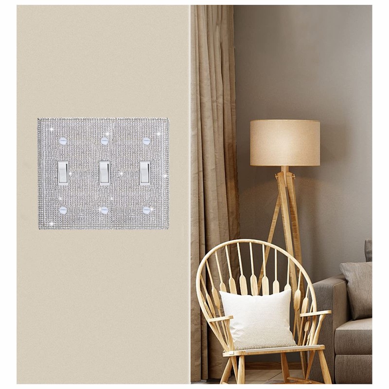 Shiny Silver Rhinestones Wall Plate Cover Triple Toggle Light Switch