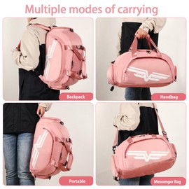 FIORETTO 30L Sports Gym Bag with Wet Pocket & Shoe Compartment, Sports Holdall Backpack for Men Women Pink