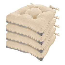 HARBOREST Chair Cushions for Dining Chairs Set of 4 - Chenille Tufted Kitchen Chair Cushions with Ties and Non-Slip Bottom, Foam Chair Pads for Dining Chairs, 17" x 17", Ivory
