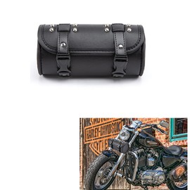 evomosa Motorcycle Fork Bag Mini PU Leather Bike Handlebar Tool Bag Sissy Bar Roll Storage Bag (A Black)