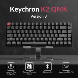 Keychron K2 75% Layout QMK Wireless and Wired Options Mechanical Keyboard Super Red Switch, Paired with Shine-Through Double-Shot PBT Keycaps for Mac Windows-Version 3