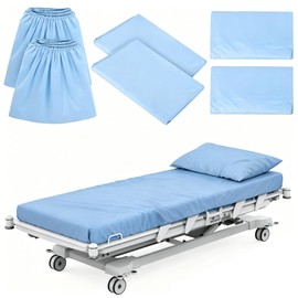NIMBLOOM 6-Piece Hospital Bed Sheets Set, Includes 2 Fitted Sheet 84x36x14, 2 Flat Sheets 104x59, 2 Pillowcases 19x29, Soft Breathable Fiber Cotton for Home and Hospital Use, Sky Blue