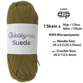 HobbyMia Suede Yarn - 50gr. / 1.76oz. - 160m. / 175 yds. - 100% Microfiber - (3) Light, Light Worsted, Dk Weight - Leather Look - Nubuck Yarn for Crochet & Knitting (12912 - Mildew Green - 1 Skein)