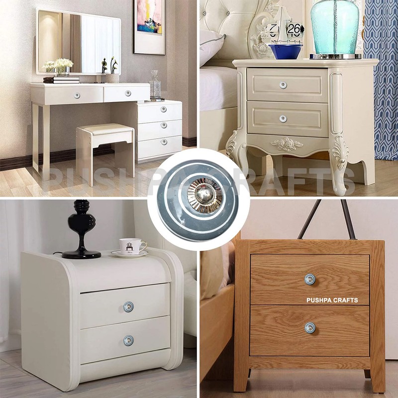 PUSHPACRAFTS 8 x Grey & White Knobs for Cupboard Drawer