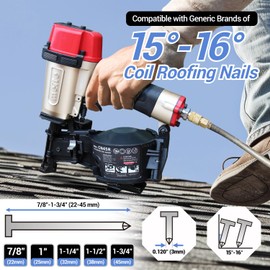 meite Roofing Nail Gun CN45R Coil Roofing Nailer, Heavy Duty 15 Degree Pneumatic Power Nailers for Asphalt Roofing Shingles, Tool-free Depth & Dual Firing Modes, Accepts 7/8" to 1-3/4" Roof Nails