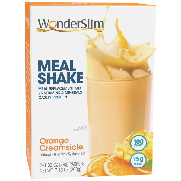 WonderSlim Meal Replacement Shake, Orange Creamsicle, 100 Calories, 15g Protein, 25 Vitamins & Minerals (7ct)