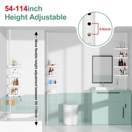 COCONUT Shower Caddy Tension Pole, 54-114 Inch Rustproof Corner Shower Caddy 4 Tier Adjustable Plastic Shelves for Bathtub Drill Free Shower Organizer Quick Installation Bathroom Storage Rack