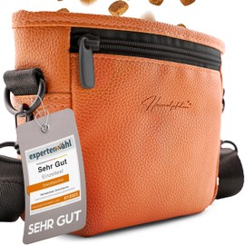 Heimatpfoten® Faux Leather Dog Treat Bag - Dog Bag with One-Hand Magnetic Closure - Dog Treat Bag (Size S - Cognac Brown)