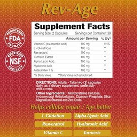 ALFA VITAMINS Rev-Age Suplemento de reparación celular para apoyo antienvejecimiento y sistema inmunológico - 60 cápsulas