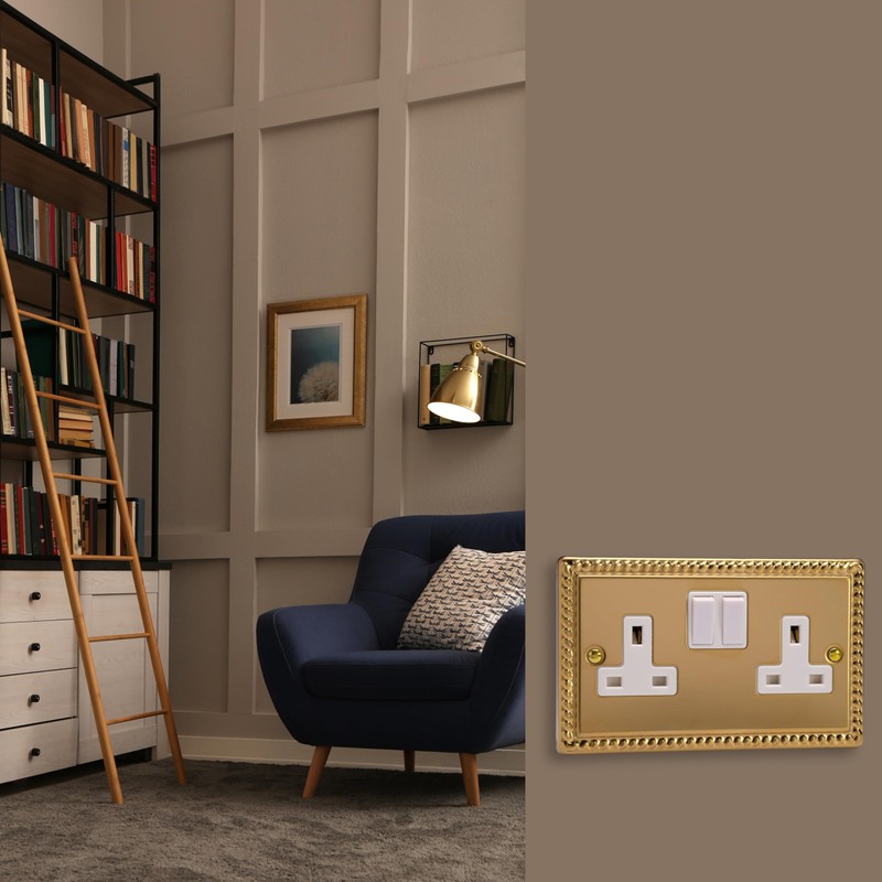 Varilight - 2G 13A Switched Socket Georgian Brass - XG5W