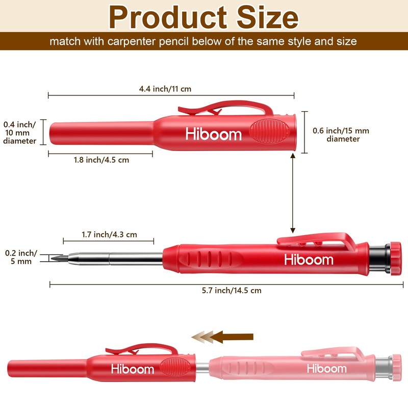 Hiboom 2 Pack Solid Carpenter Pencils with Pencil Cap and