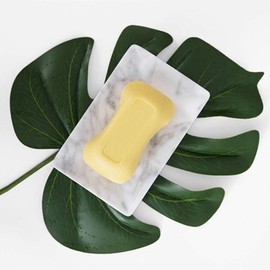 StonePlus Natural Smooth Real Marble Soap Dish/Facial Sponge Holder/Bathroom Makeup Sponge Tray with Draining Hole (White Carrara)