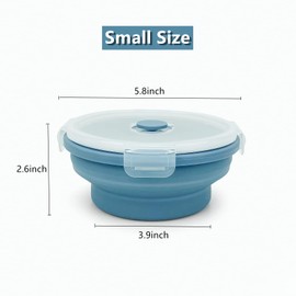 Lunbengo 3piece Collapsible Bowl with Lids, Microwave Silicone Meal Prep Lunch Containers, Ideal Food Bowls for Snacks, Fruits, Oatmeal, Camping Travel, Round, Blue