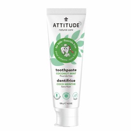 ATTITUDE Kids Fluoride-Free Toothpaste, Plant- and Mineral-Based Ingredients, Vegan, Cruelty-Free and Sugar-Free, Coconut and MInt 120 grams