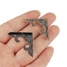 dophee 4Pcs Antique Brass Box Corner Protectors, Vintage Decorative Corner Brackets Guards for Jewelry Box Wooden Case Chest Table Desk Photo Frame, 1.18"x1.18"x0.18"