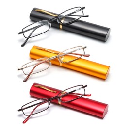 DABYDA Slim Pen Reading Glasses-Slim Pocket Readers with Pen Clip Case Mini Lightweight Readers with Blue Light (3Pairs 2.25)