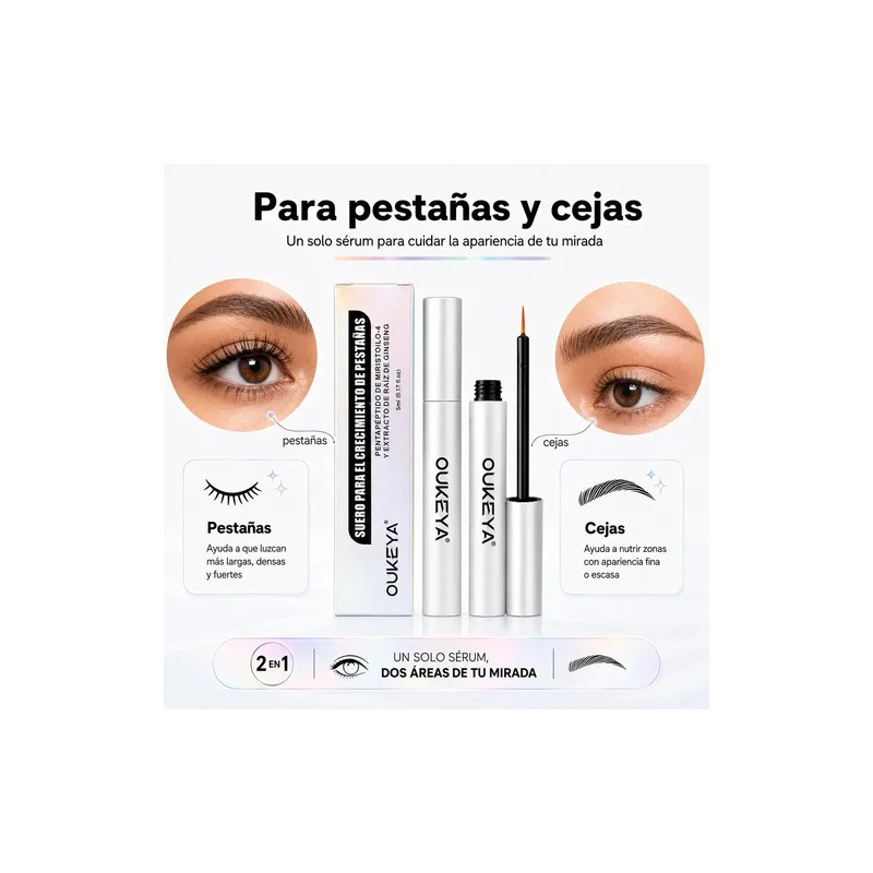 Sérum Pestañas Y Cejas Oukeya Pack 2 Crecimiento Y Fuerza