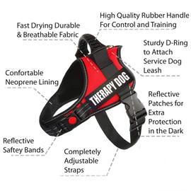 Just 4 Paws Therapy Dog Harness Jacket with Padded Handle | 6 Sizes | Adjustable Straps & 2 Removable Reflective Patches (Medium-Chest 22" to 29-1/2", Red)