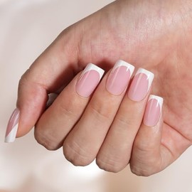 Vansiho Puntas De Uñas De Gel Francesas Rosas, 150 Piezas De Puntas Cortas Cuadradas Suaves De Gel, Uñas Postizas Francesas Para Manicura, 15 Tamaños