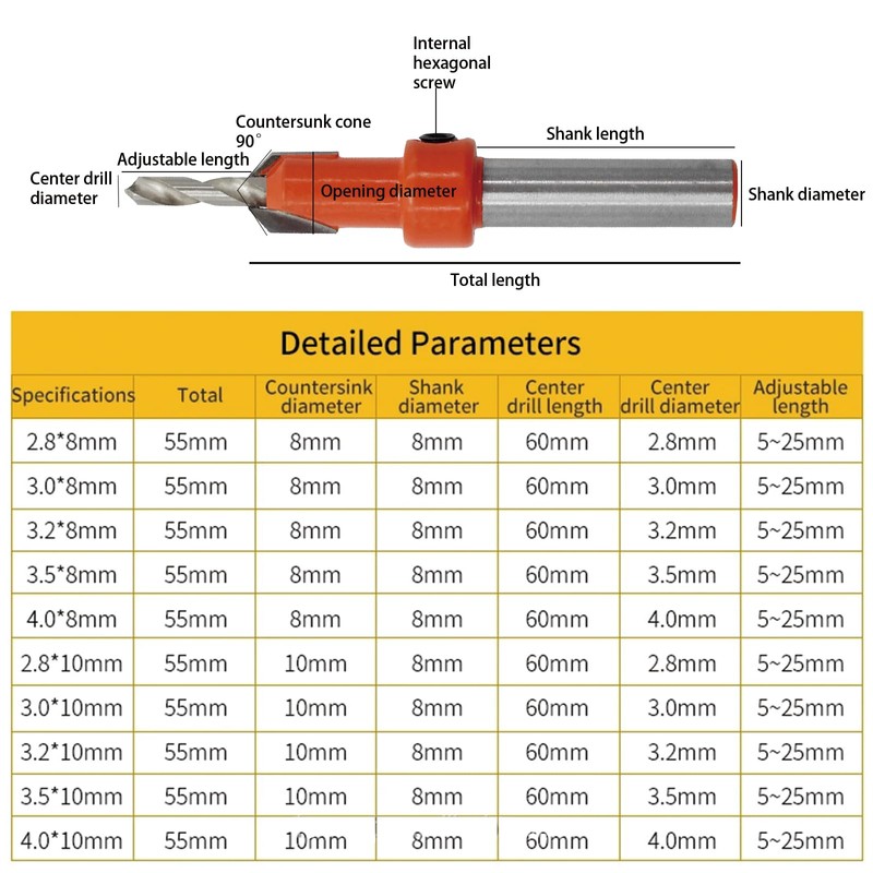 Leliafleury Countersink Drill Bit 2.8mm x 8mm HSS Drill Bit