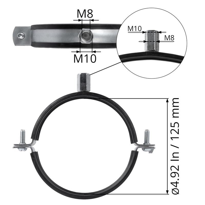 5" Inch Galvanized Pipe Hanger with Rubber - Conduit Mounting