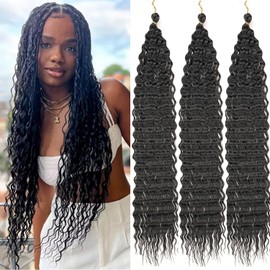 Mscat 24 Inch Ocean Wave 3Pack Crochet hair Extexsions Long Braids Deep wave Synthetic hair Curly Braiding hair for Black Women 1B#