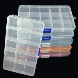 Diompirux Pack of 6 15 Grid Compartments Storage Box with Adjustable Compartments, Plastic Storage Box, Jewellery, Sorting Box for Crafts, Toys, Jewellery, Accessories, Small Parts, Screws