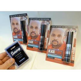 Blackbeard for Men Formula X Instant Mustache & Beard Color for Men & Seasoap Anti-Aging Bar Soap - 3 Pack Hypoallergenic Facial Hair Dye & 1 Pack Mens Soap - Temporary Beard Tint, Brown/Black