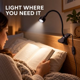 Flexible USB LED Clip-On Reading Light with 360° Gooseneck and Inline On/Off Switch